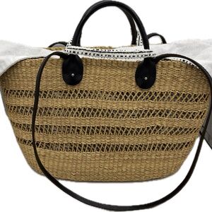 MUUN Leather -Trimmed - Woven  Straw Tote